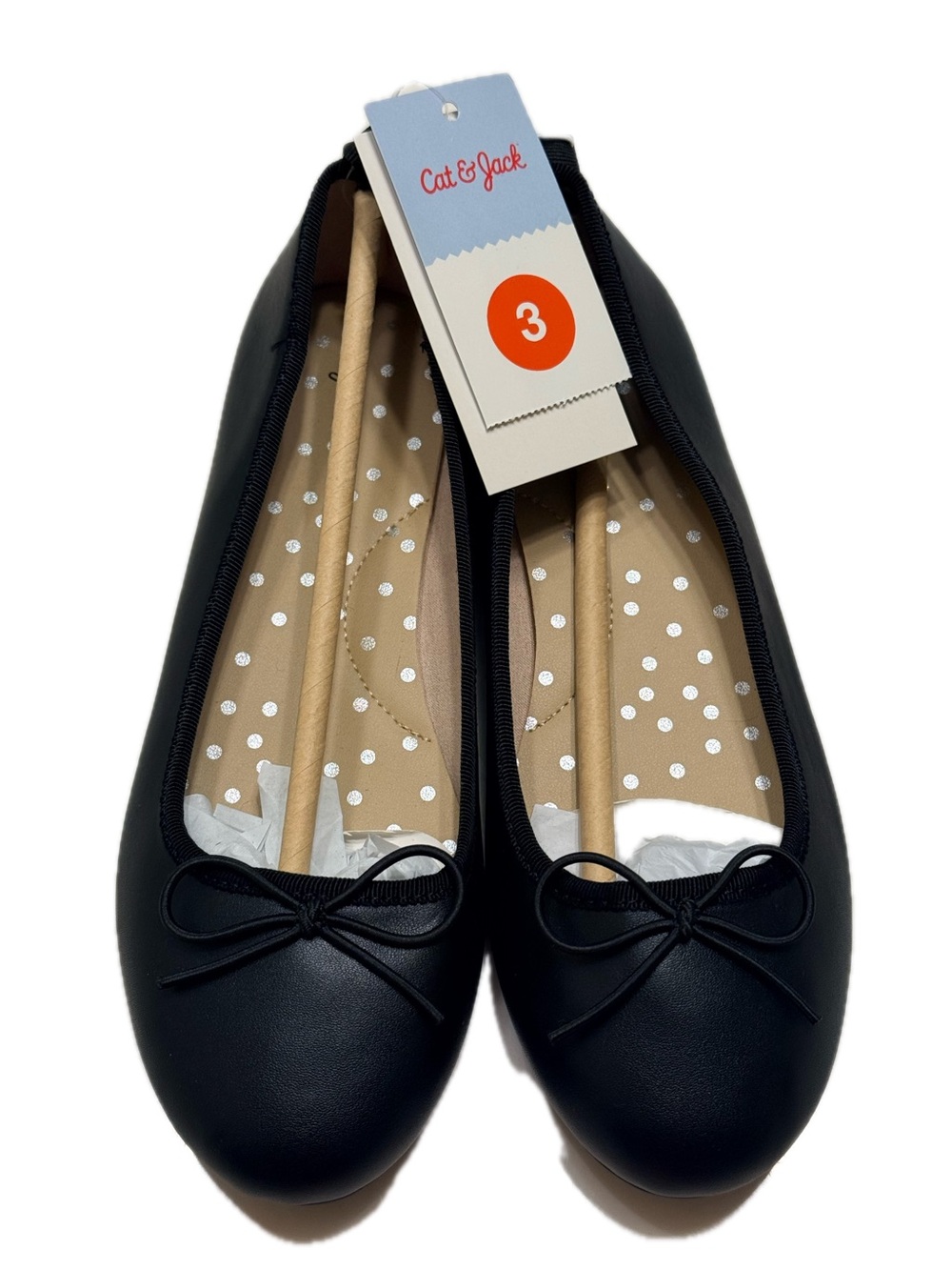 Cat & Jack Girls' Black Bow Ballet Flats Size 3 NWT